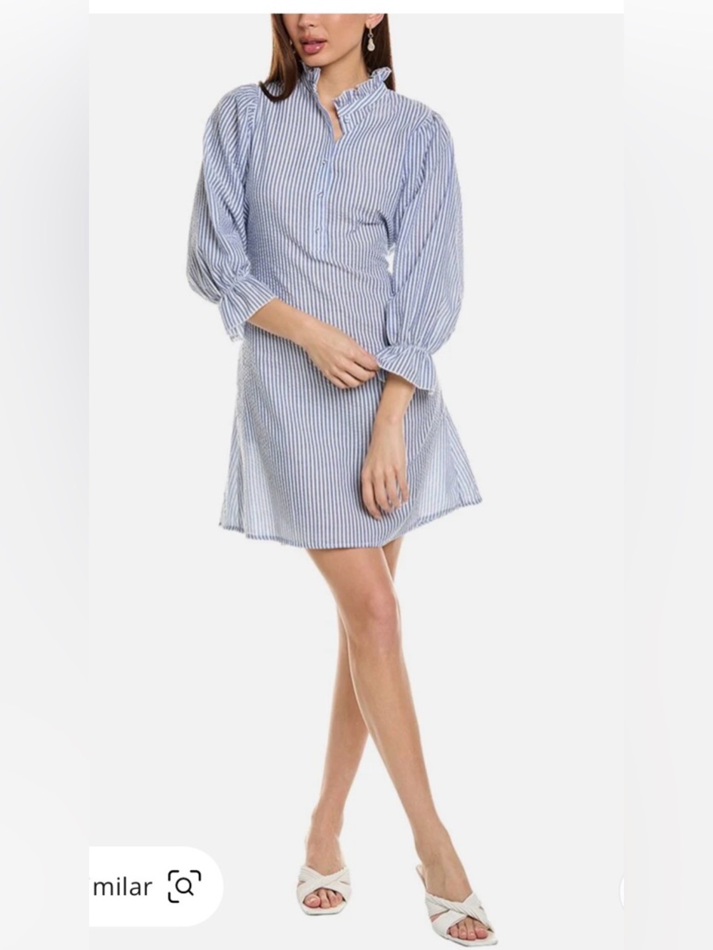Flora Bea NYC NWT SIZE Large Striped Blue & White Shirt Dress w pockets !